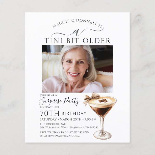 BUDGET SURPRISE PARTY Tini Bit Older Martini 70th (Front)