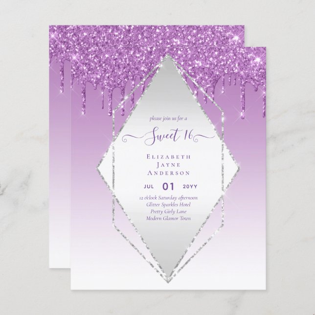 BUDGET SWEET16 Dripping Glitter Glamor Invit (Front/Back)