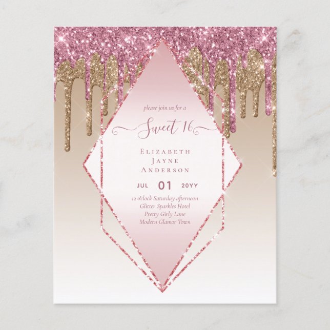 BUDGET SWEET16 Dripping Glitter Glamor Invit Flyer (Front)
