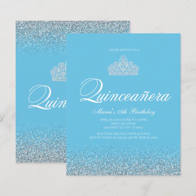Budget Sweet 15, Light Blue Quinceanera Invitation (Front/Back)