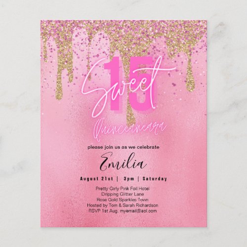 Budget Sweet 15 Pink Glitter Foil Quinceanera Glam Flyer