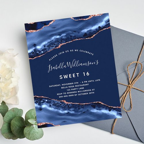 Budget Sweet 16 agate marble navy blue rose gold