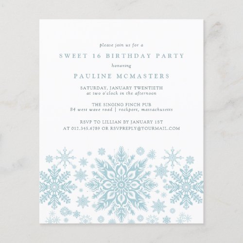 BUDGET Sweet 16 Birthday Blue Snowflake Invitation