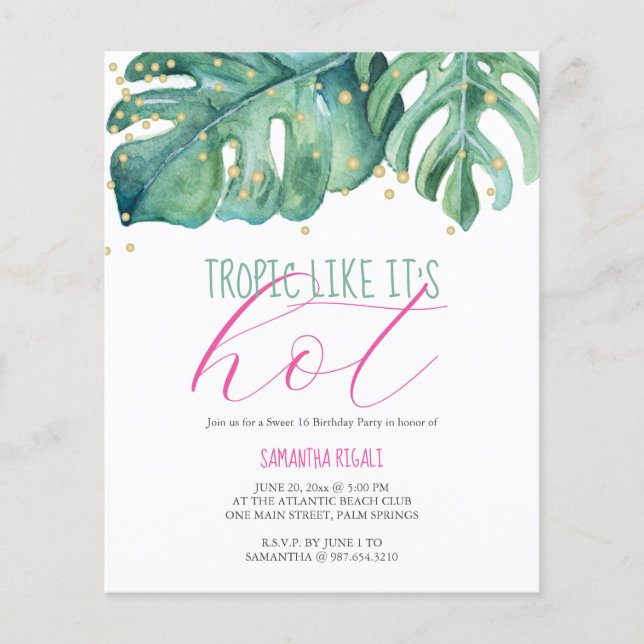 Budget Sweet 16 Birthday Party Luau Invitation Flyer (Front)