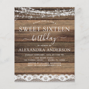 Budget Sweet 16 Birthday Rustic Farmhouse Flyer