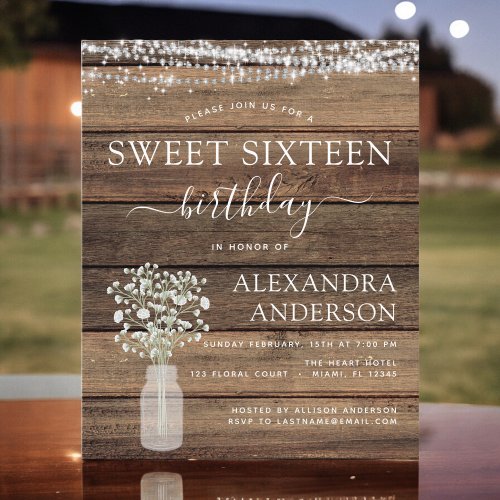 Budget Sweet 16 Birthday Rustic Invitation