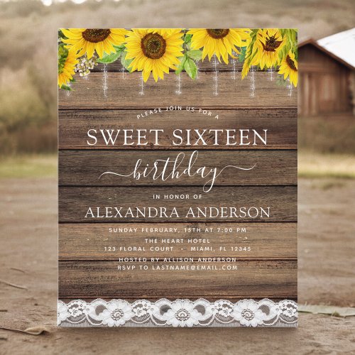 Budget Sweet 16 Birthday Sunflower Invitation