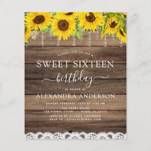 Budget Sweet 16 Birthday Sunflower Invitation Flyer