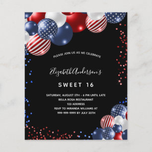 Budget Sweet 16 black patriotic invitation