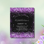 Budget Sweet 16 black purple glitter invitation<br><div class="desc">A modern,  stylish and glamorous invitation for a Sweet 16,  16th birthday party.  A black background with purple faux glitter dust. The name is written with a modern hand lettered style script.  Personalize and add your party details.</div>