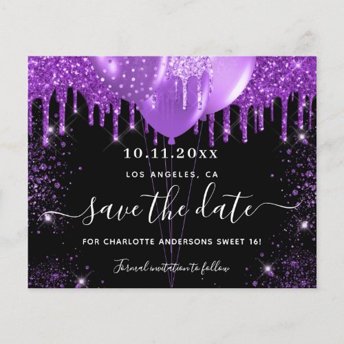 Budget Sweet 16 black purple save the date