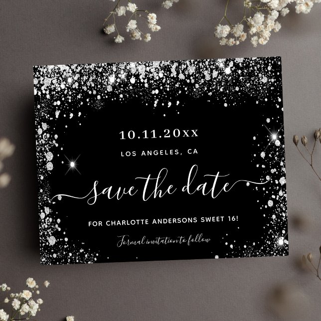 Budget Sweet 16 black silver save the date