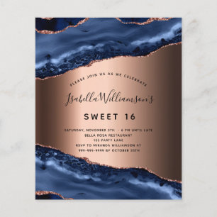 Budget Sweet 16 blue agate rose gold invitation