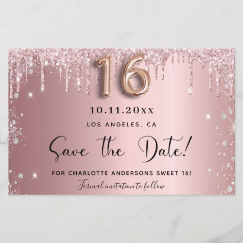 Budget Sweet 16 blush pink glitter save the date
