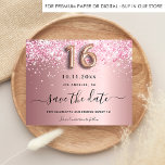 Budget Sweet 16 blush pink glitter save the date<br><div class="desc">A girly and trendy Save the Date card for a Sweet 16, 16th birthday party. Blush pink faux metallic looking background decorated with pink faux glitter dust. Personalize and add a date and name/text. The text: Save the Date is written with a large trendy hand lettered style script with swashes....</div>