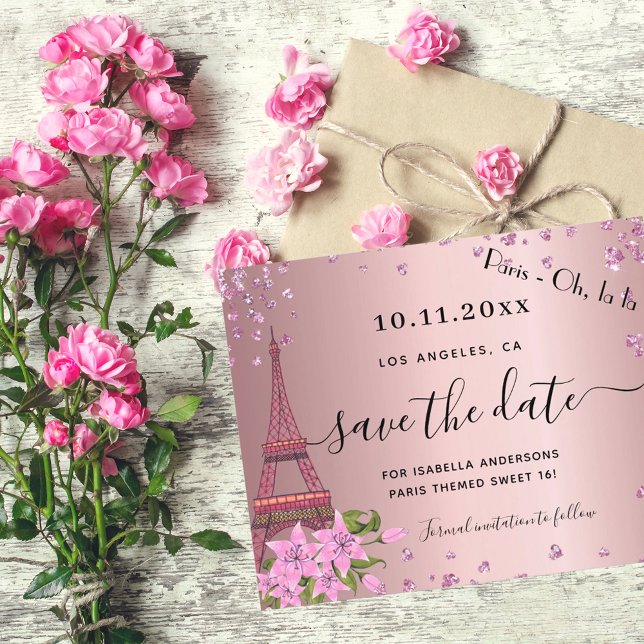 Budget Sweet 16 blush pink paris save the date (Creator Uploaded)