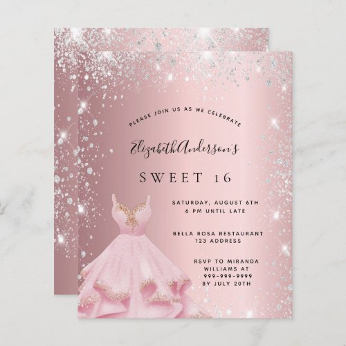 Budget Sweet 16 blush pink silver glitter dress