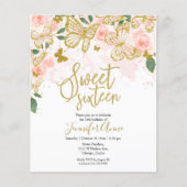 Budget Sweet 16 Butterfly Invitation Blush Floral (Front)