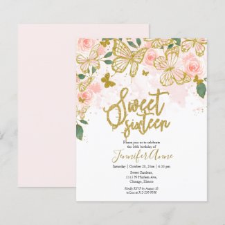 Budget Sweet 16 Butterfly Invitation Blush Floral