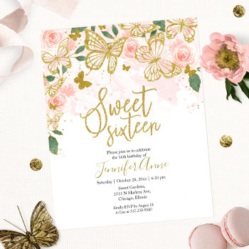 Budget Sweet 16 Butterfly Invitation Blush Floral by StampsbyMargherita at Zazzle