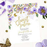 Budget Sweet 16 Butterfly Invitation Purple Floral<br><div class="desc">A whimsical purple and gold glitter butterflies invite. Great for butterfly-themed 16th birthday party. CUSTOMIZATION: Please send me a message through the chat if you need any customization,  such as a change of color. MODIFYING EXISTING ORDER/ SHIPMENT TIME,  ETC,  please contact directly to Zazzle support. https://help.zazzle.com/hc/en-us/articles/221463567-How-Do-I-Contact-Zazzle-Customer-Support-</div>