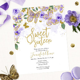 Budget Sweet 16 Butterfly Invitation Purple Floral