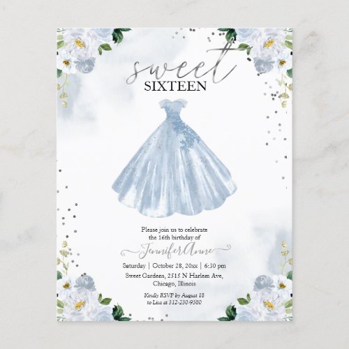 Budget Sweet 16 Invitation Blue Floral Dress