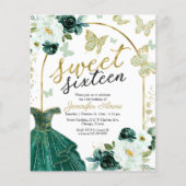 Budget Sweet 16 Invitation Floral Dress Butterfly (Front)