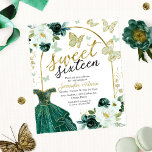 Budget Sweet 16 Invitation Floral Dress Butterfly<br><div class="desc">Adorable, emerald green floral, sweet sixteen birthday party invitations. Easy to personalize with your details. Please get in touch with me via chat if you have questions about the artwork or need customization. Check the collection for more items. PLEASE NOTE: For assistance on orders, shipping, product information, etc., contact Zazzle...</div>