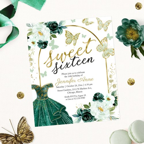 Budget Sweet 16 Invitation Floral Dress Butterfly