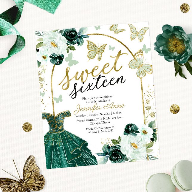 Budget Sweet 16 Invitation Floral Dress Butterfly