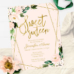 Budget Sweet 16 Invitation Gold Pink Blush Floral<br><div class="desc">Beautiful blush pink floral, 16th birthday party invitation. Easy to personalize with your details. Please get in touch with me via chat if you have questions about the artwork or need customization. Check the collection for more items. PLEASE NOTE: For assistance on orders, shipping, product information, etc., contact Zazzle Customer...</div>