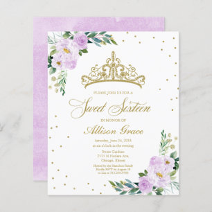 Budget Sweet 16 Invitation Tiara Lavender Floral