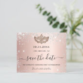 Budget Sweet 16 masquerade rose gold save the date (Standing Front)
