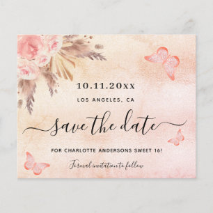 Budget Sweet 16 pampas blush save the date