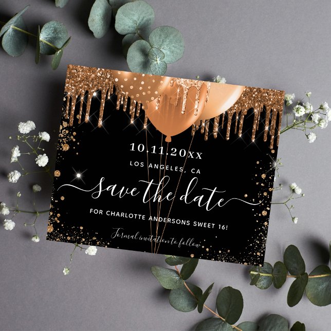 Budget Sweet 16 party black gold save the date
