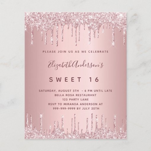 BUDGET Sweet 16 pink dusty rose glitter birthday | Zazzle