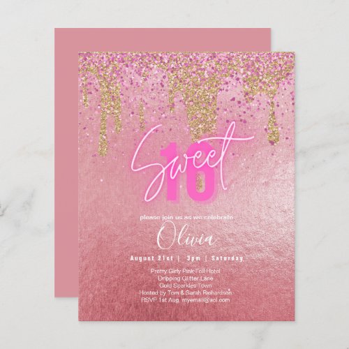 Budget Sweet 16 Pink Glitter Foil Girly Modern 
