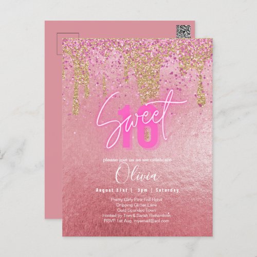 Budget Sweet 16 Pink Glitter Foil Girly Modern  Fl Postcard