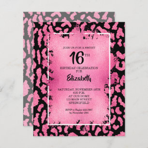 Budget Sweet 16 Pink Leopard Birthday Invites