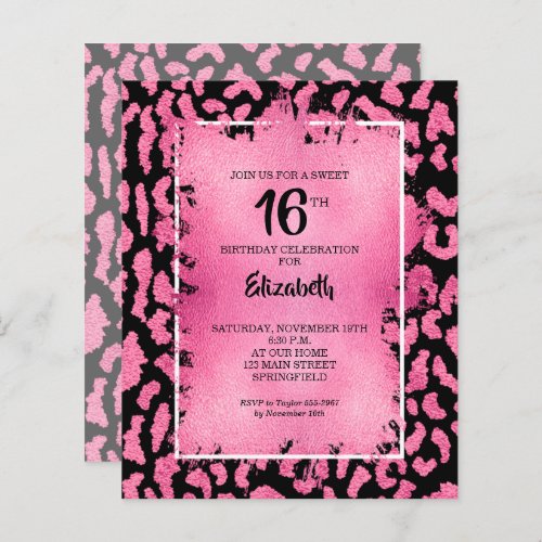 Budget Sweet 16 Pink Leopard Birthday Invites