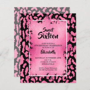 Budget Sweet 16 Pink Leopard Birthday Invites
