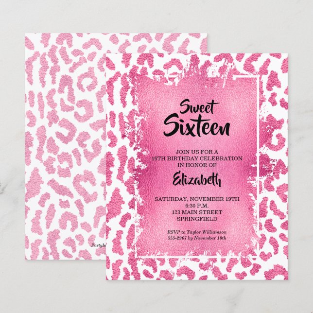 Budget Sweet 16 Pink Leopard Birthday Invites (Front/Back)