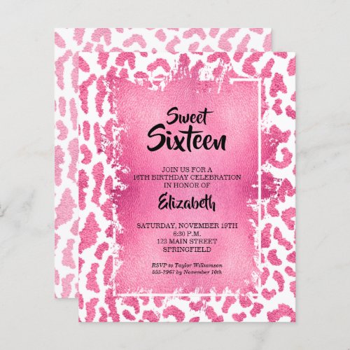 Budget Sweet 16 Pink Leopard Birthday Invites
