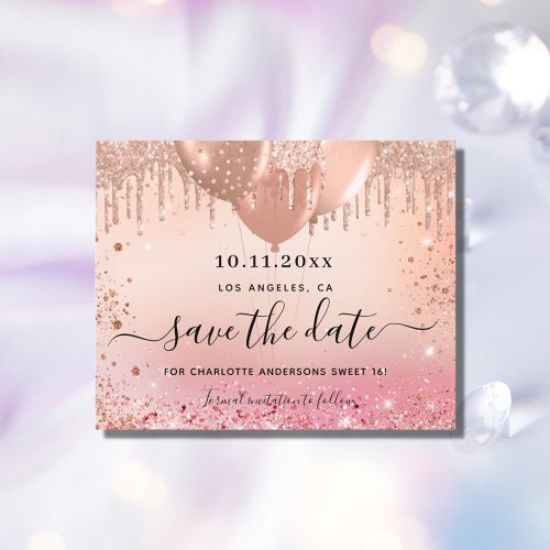 Budget Sweet 16 pink rose gold save the date