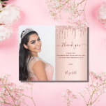 Budget Sweet 16 rose blush photo QR code thank you<br><div class="desc">A photo thank you for a Sweet 16, 16th (or any age) birthday On front: Add a vertical size photo. An elegant rose gold, blush gradient background color, decorated with faux glitter drips, paint dripping look. Personalize and add a name and your thank you note. Back: social media icons, your...</div>