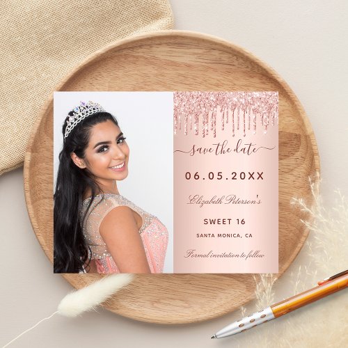 Budget Sweet 16 rose blush photo Save the Date
