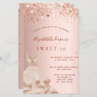 Budget Sweet 16 rose gold dress invitation