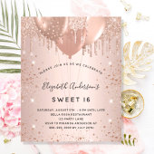 Budget Sweet 16 rose gold glitter invitation