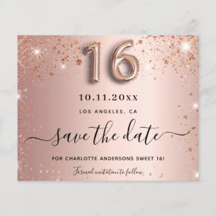 Budget sweet 16 rose gold glitter save the date